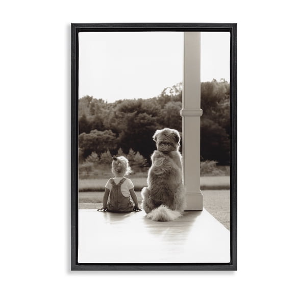 Stupell Industries Shabby Chic Child And Dog Friendship Black Floating Frame Canvas Art, 17 x 25, by Kendra Dew