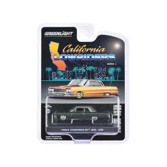 1964 Chevrolet Bel Air Dark Gray Metallic & Silver Metallic "California Lowriders" Series 6 1/64 Diecast Model Car by Greenlight