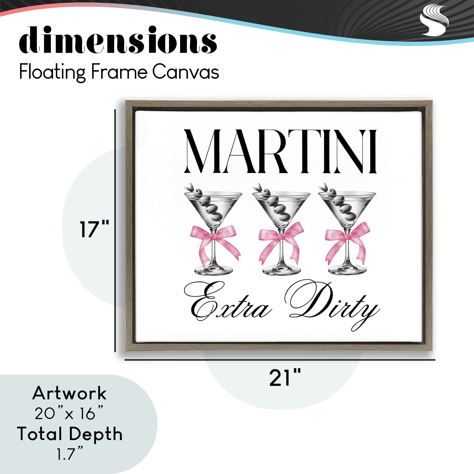 Stupell Industries Pink Ribbon Martini Trio Brown Framed Floater Canvas Wall Art, design by Lettered and Lined