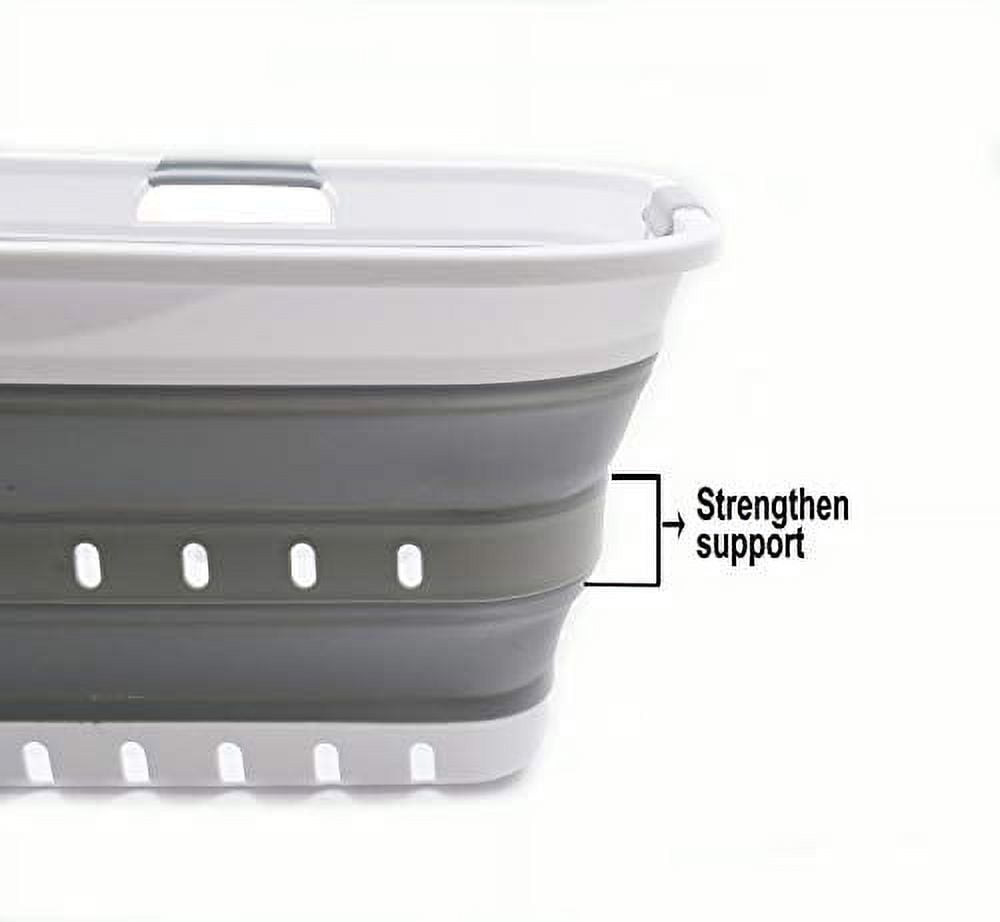SAMMART 42L (11 gallon) Collapsible Plastic Laundry Basket - Foldable Pop Up Storage Container/Organizer - Space Saving Hamper/Basket (1, White/Grey) C29