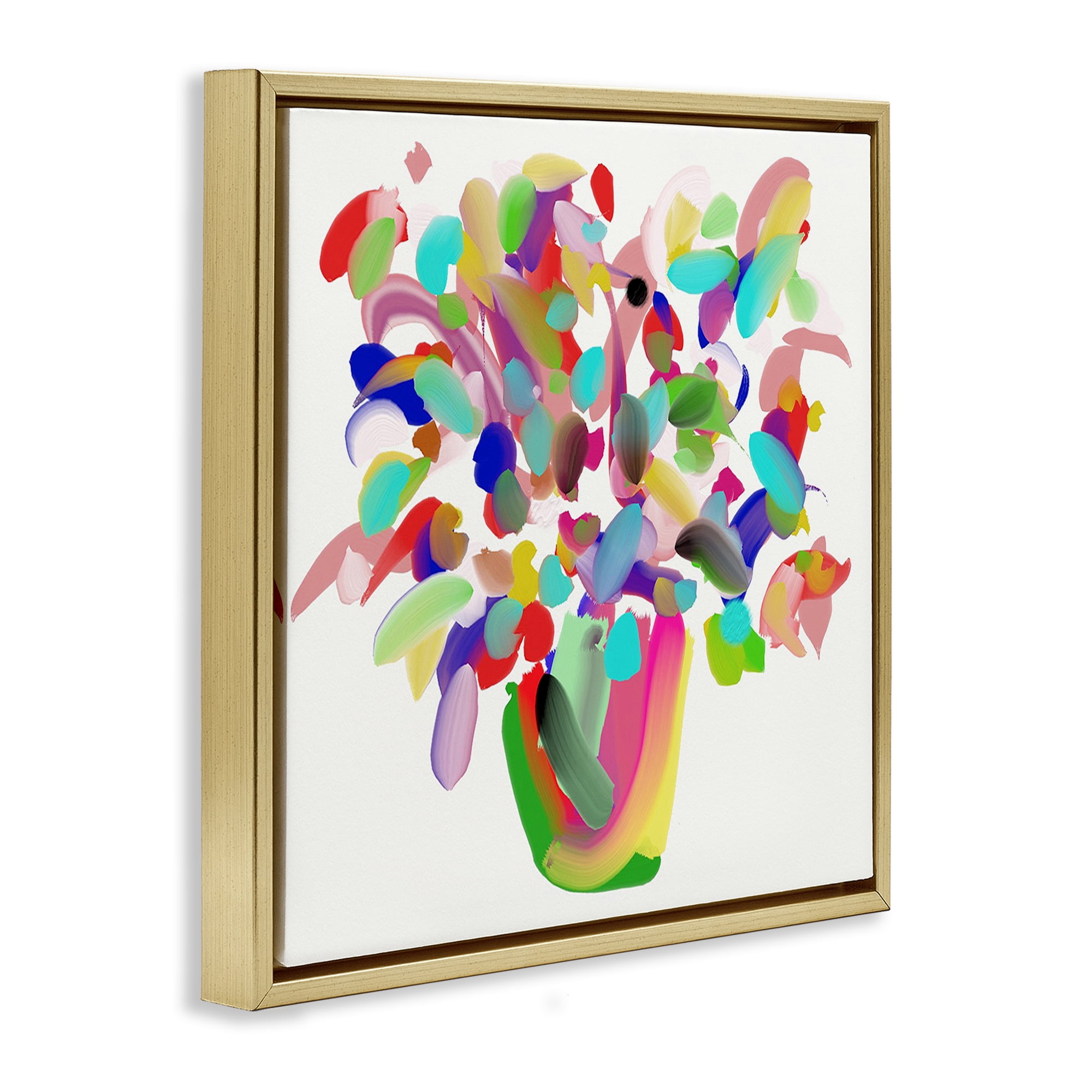 Stupell Industries Mood Flowers Bold Bouquet Plants & Flowers Painting Gold Floater Framed Canvas Art Print Wall Art, 18 x 18