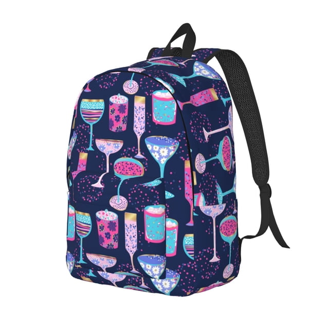 Saiise Sac à Dos pour Ordinateur Portable avec Imprimé Verres à Vin et Cocktails - Bretelles Réglables, Résistant à l'Eau, Grande Capacité, Design Élégant, Unisexe pour École, Bureau, Voyage-Moyen