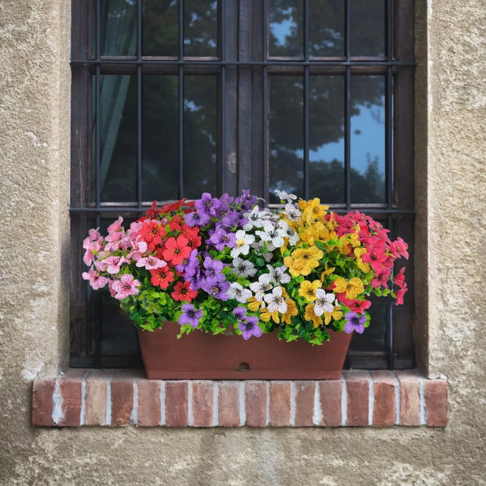 12 Bundles Artificial Flowers for Outdoors, Fake Faux Plants for Outdoor