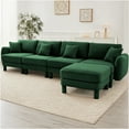 thumbnail image 2 of JERFIT Modern Boucle Fabric L-Shape Sectional Sofa with Ottoman, 4-Seater Convertible Couch, Green Polyester Upholstery for Living Room, 2 of 8
