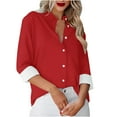 thumbnail image 1 of Besolor Button Down Shirts for Women Solid Color Long Sleeve Colared Tops Loose Office Blouses for Casual Work, 1 of 5