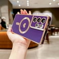 thumbnail image 4 of Magnetic Phone Case for Samsung Galaxy S21 Ultra 5g [Compatible with MagSafe] Luxury Plating Cute Love Heart Soft Silicone Protective Shockproof Cover for Galaxy S21 Ultra 6.8” (Purple), 4 of 11