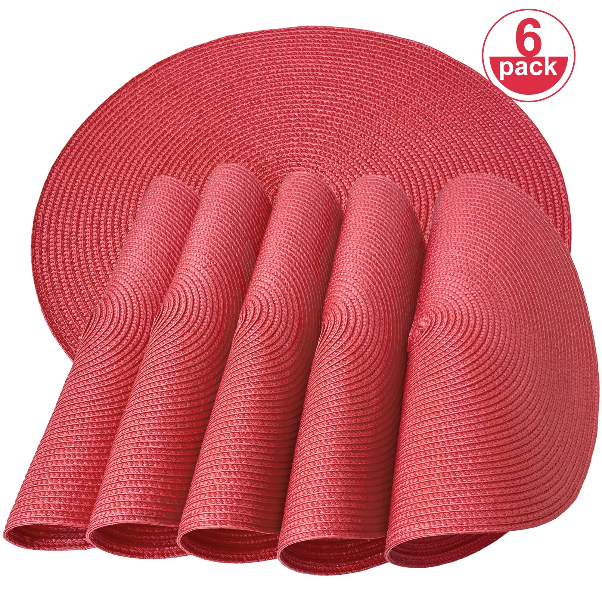 ONEFIND Woven Placemats Set of 6, 15 inch Washable Round Kitchen Table