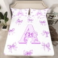 thumbnail image 2 of Homewish Dreamy Purple Bowknot Queen Sheet Sets for Girl, Kawaii Initial A Letter Flat Sheet, Princess Style Queen Fitted Sheet, Microfiber Bedroom Decor, 4 Pieces, 2 of 7
