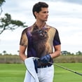 thumbnail image 2 of Kdxio Purple Flower Lazy Cat Print Men's Short Sleeve Polo Shirt,Midweight Men's Shirt, 2 of 5