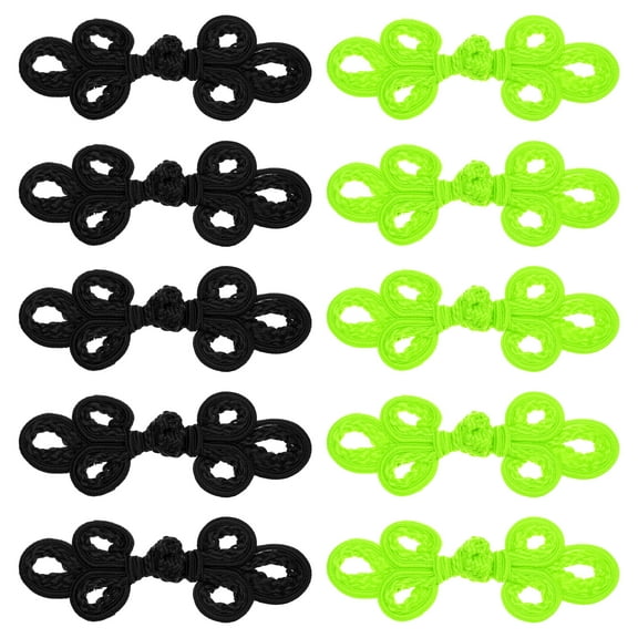 Uxcell 10 Pcs Chinese Knots Frog Buttons Closure for Sewing Coats and Cloaks, Green/Black