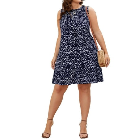 

Women Plus Size Sleeveless Casual Floral Knee Length Ruffle Dresses Summer 2XL(16)