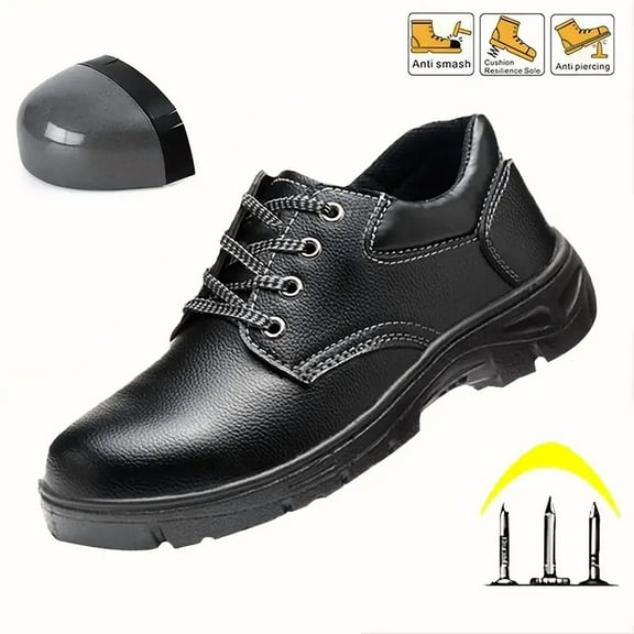 FIVANACE Men's Safety Shoes Steel Toe Work Shoes, Classic, Round Toe Black