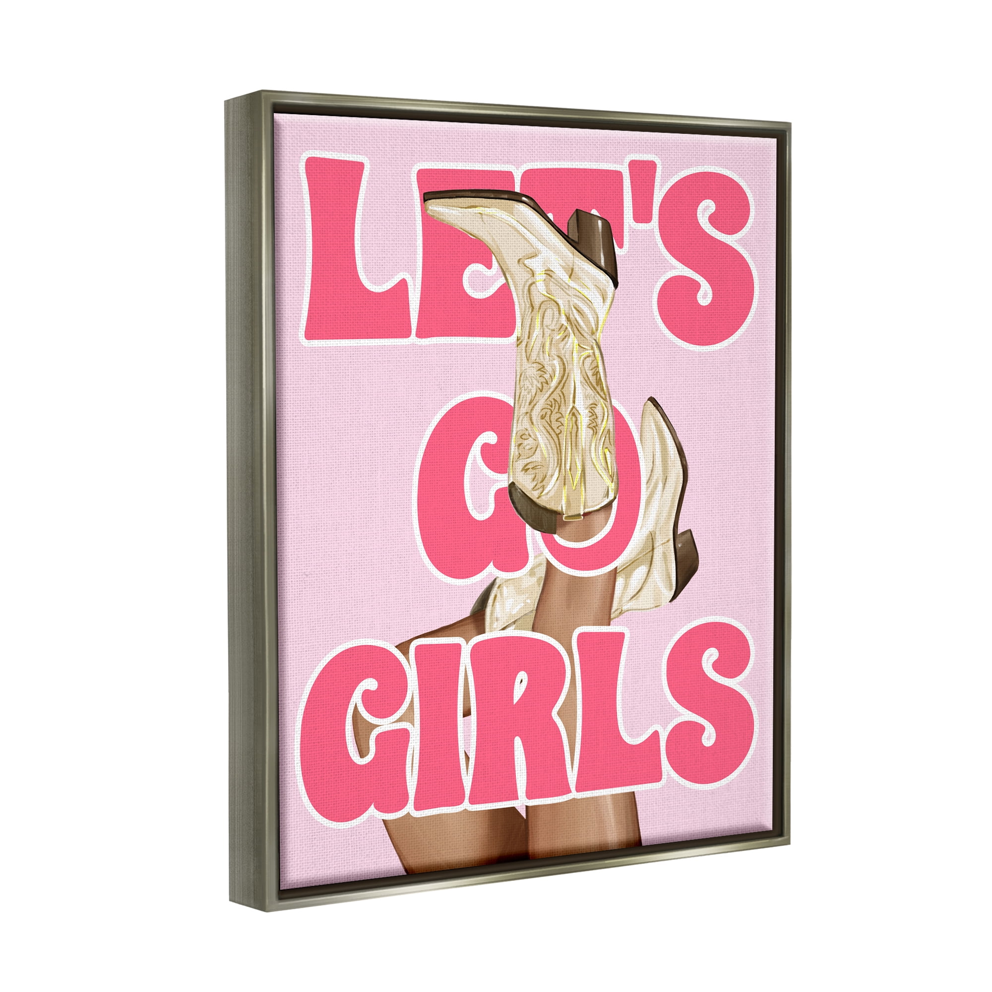 Stupell Industries Let's Go Girls Cowgirl Typography Painting Gray Floater Framed Canvas Art Print Wall Art, 17 x 21