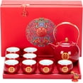 thumbnail image 1 of Chinese Traditional Wedding Tea Set，Red Ceramic Double Happiness KungFu Tea Set 1 Teapot 8 Teacups 1 Square Tea Tray 1 Gift box For Married Couples To Toast Engagement Dowry, 1 of 8