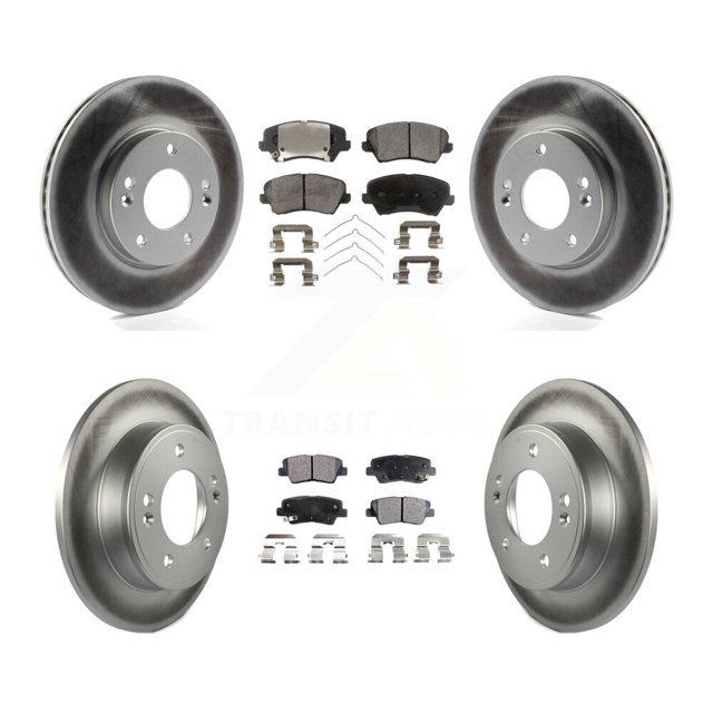 Transit Auto Front Rear Coated Disc Brake Rotors and Semi-Metallic Pads Kit for Car Hyundai Elantra GT Kia Forte Koup KGF-101090