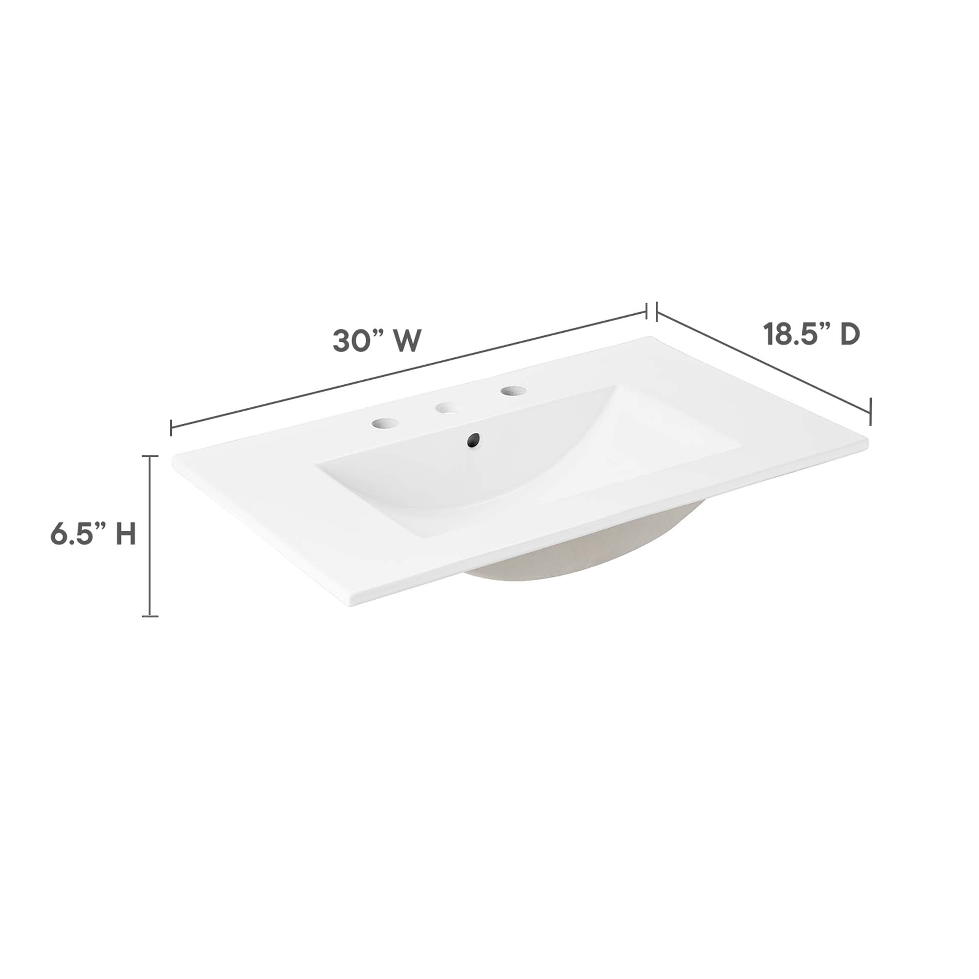 Modway EEI-4837-WHI White Ceramic 18" x 30" x 6.5" Rectangular Bathroom Sink