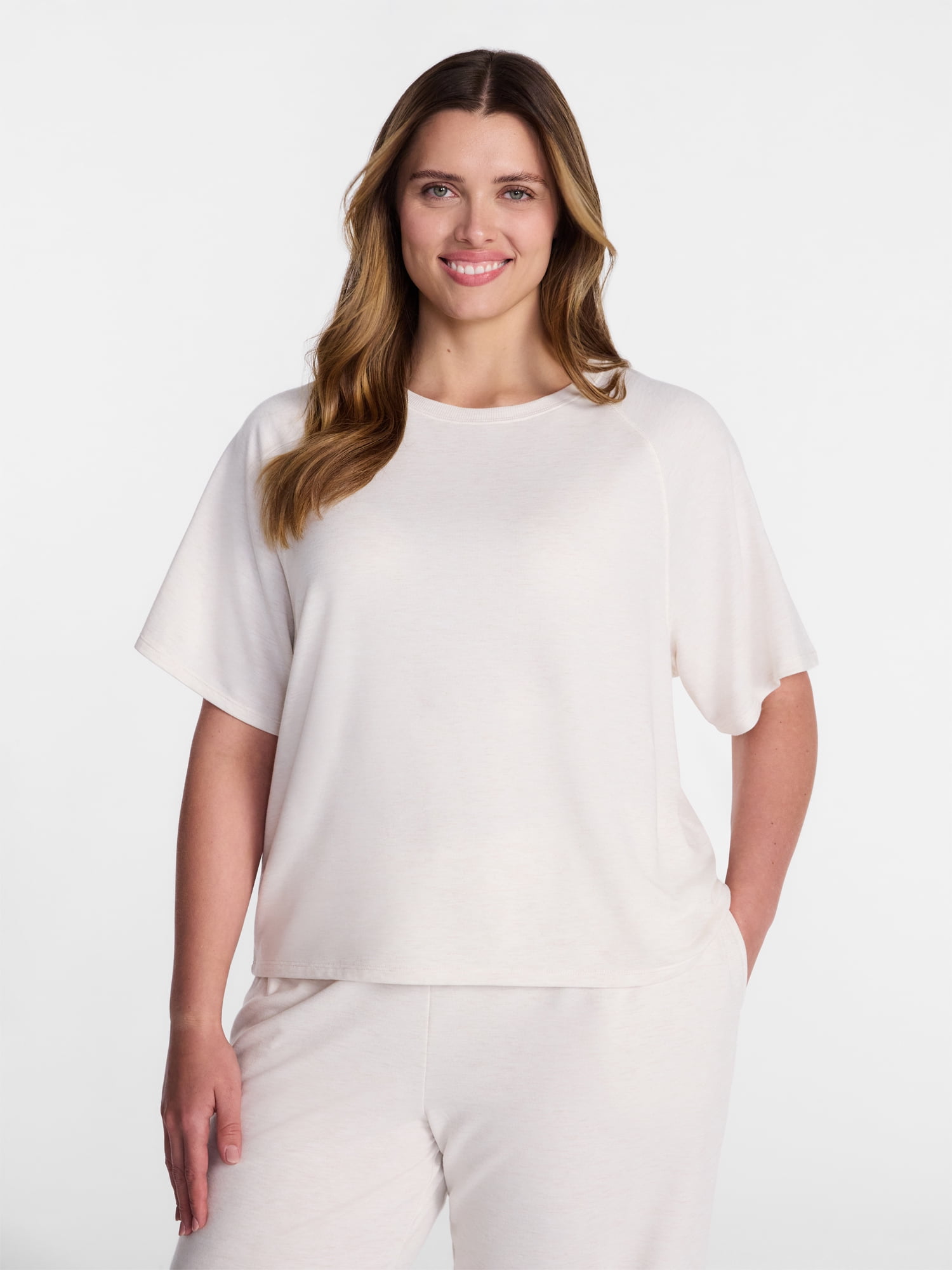 Joyspun Women's French Terry Knit Sleep Top with Short Sleeves, Sizes XS-3X