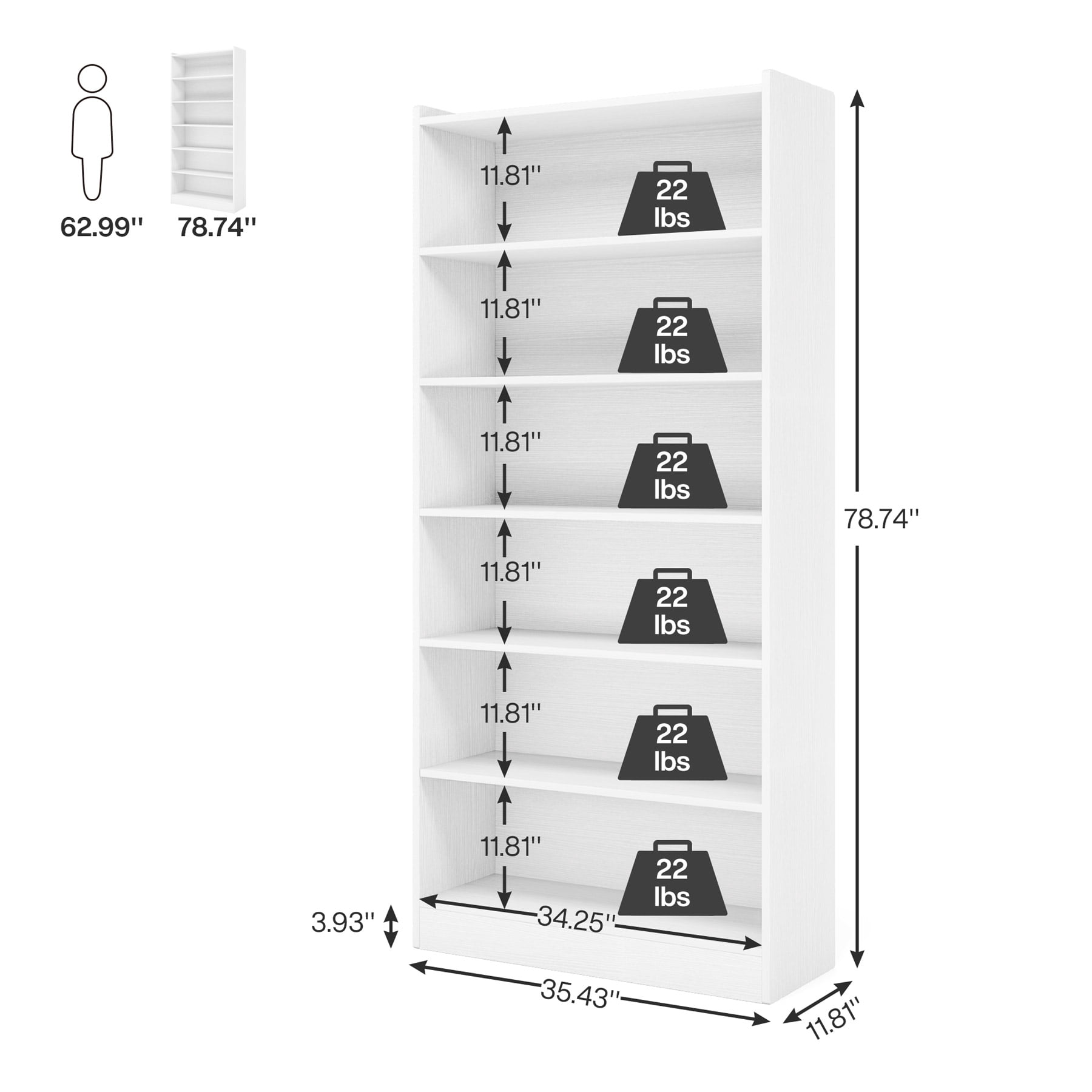 Tribesigns 72-inch Tall Bookcase, 6-Tier White Bookshelf, Large Open Bookcases Wood for Bedroom Living Room