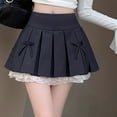 thumbnail image 5 of Byworldtasic Womens Skirts Kawaii Lolita Goth Skirt Fashion Casual Style Zipper A-Line Cute Knot-Bow Lace Trim Pleated Short Skirt, 5 of 7