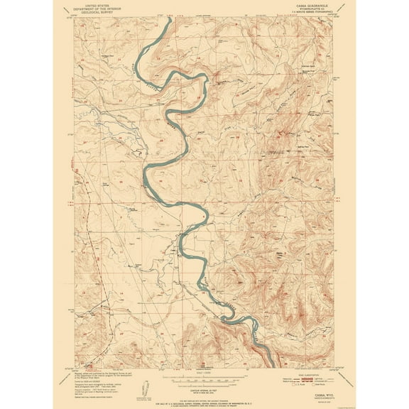 Topographical Map - Cassa Wyoming Quad - USGS 1952 - 23 x 31.03 - Vintage Wall Art