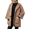 thumbnail image 2 of Women’s Loose Coat Turn Down Collar Open Front Cardigan Coat with Contrast Edge Scarf 2 Piece Set for Winter, 2 of 10