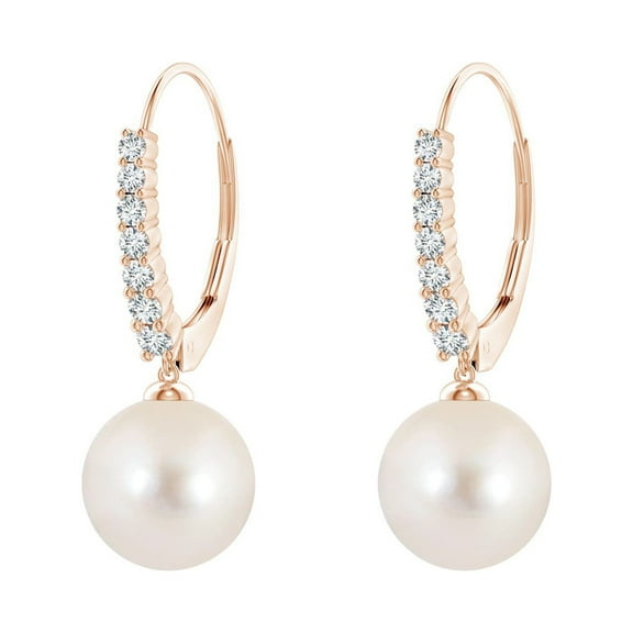 ANGARA Freshwater Cultured Pearl Tapered Leverback Earrings in 14K Rose Gold for Women | June Birthstone, Birthday, Anniversary, Jewelry Gift for Women | Pearl Earrings