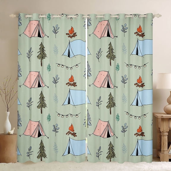 Erosebridal Happy Camping Tent Black Out Curtains For Kids Teens,Boys Girls Adventure Theme Tent Curtains Pack of 2 (42x63 Each)