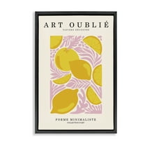 Stupell Industries Lemons on Pink Florals Food & Beverage Painting Black Floater Framed Canvas Art Print Wall Art, 17 x 25