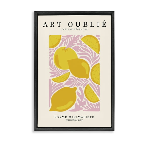 Stupell Industries Lemons on Pink Florals Food & Beverage Painting Black Floater Framed Canvas Art Print Wall Art, 17 x 25