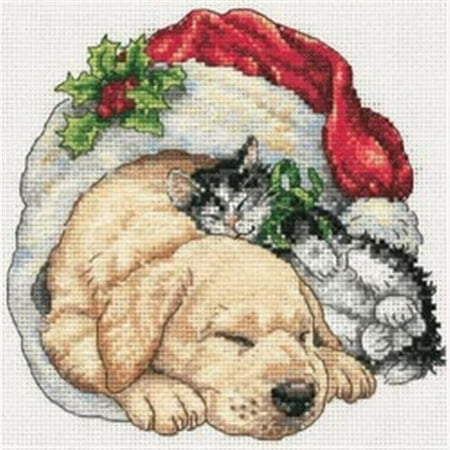 UPC: 0088677088262 | Dimensions Gold Petite Counted Cross Stitch Kit 6 X6 -Christmas Morning Pets (18 Count)