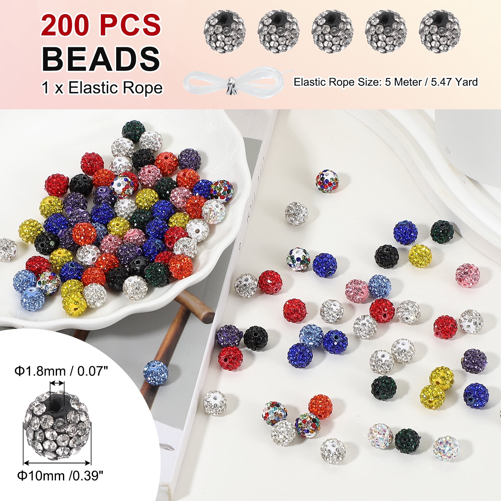 Uxcell Rhinestone Beads for Jewelry Making, Shiny Round Disco Ball Beads Black White