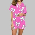thumbnail image 2 of Atogsazn Pajamas Sets for Women Silk Satin Preppy Pjs and Shorts Printed 2 Piece Button Pajama Shirts Sets 06-Multicolor XXL, 2 of 7