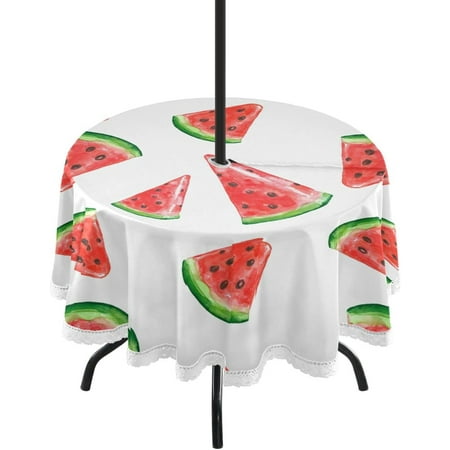 

SKYSONIC Watermelon Round Tablecloth with Zipper Umbrella Hole Waterproof Washable Polyester Fabric Table Cover for Outdoor Patio Garden Party 60 Inch