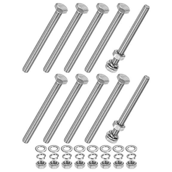 Uxcell 10-Pack Hex Head Screw Bolt with Nuts Flat & Lock Washers M6x65mm