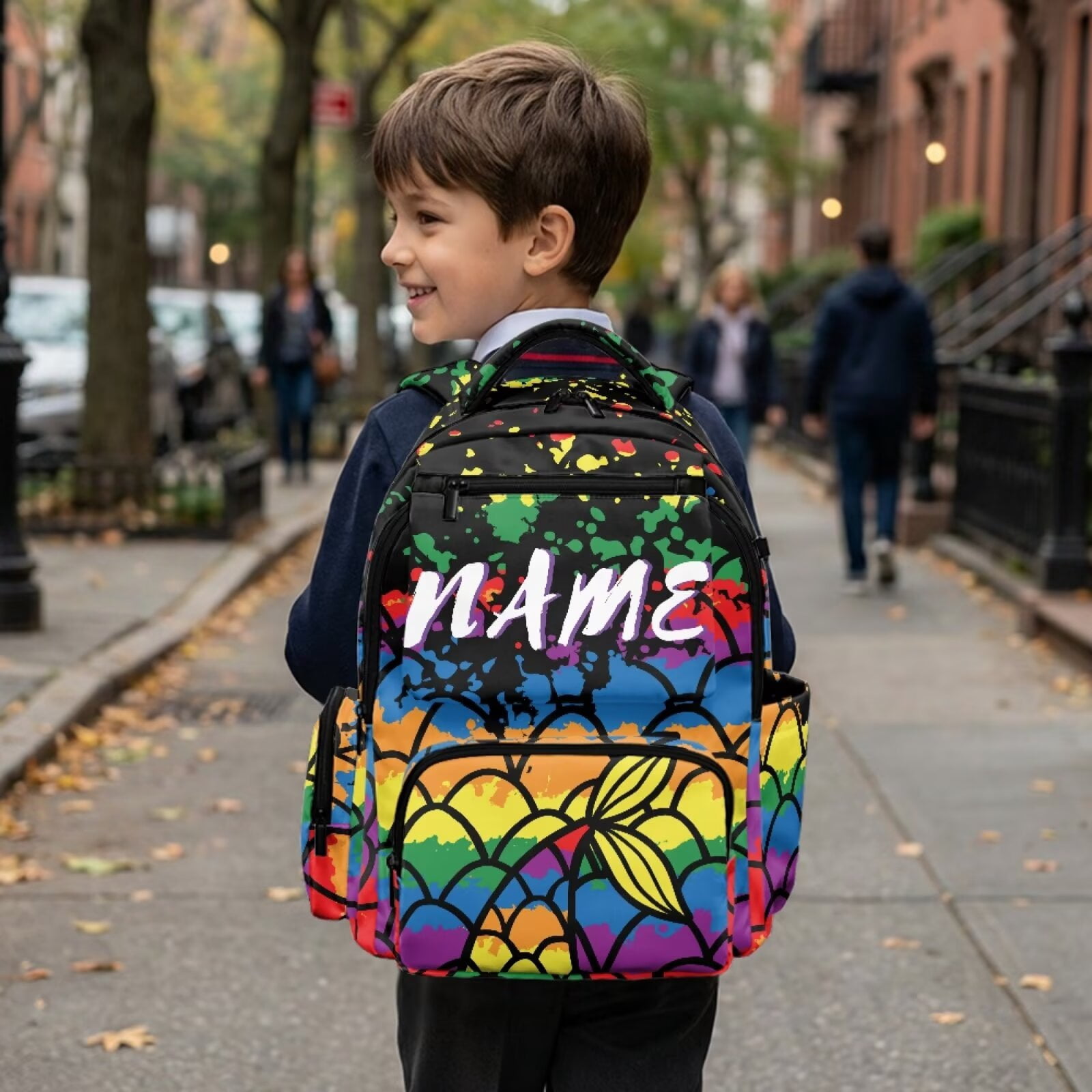 Chririnla Color Fish Scale,Custom Name Print School Backpack Backpack for Boy Girl,Students School Bag 17 Inch School Bag Teenager Laptop Bag for Travel