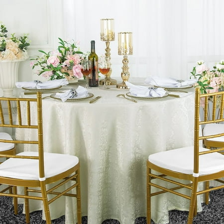 

Wedding Linens Inc. 132 Round Damask Marquis Damask Jacquard Polyester Linen Tablecloth Table Covers with Seamless Design - Ivory
