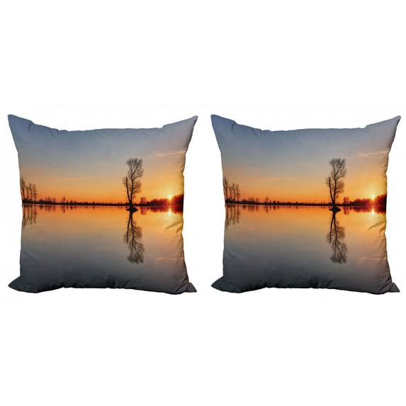 Ambesonne Nautical Throw Pillow Cover 2 Pack, Sunset on Lake Tahoe, 24", Orange Blue