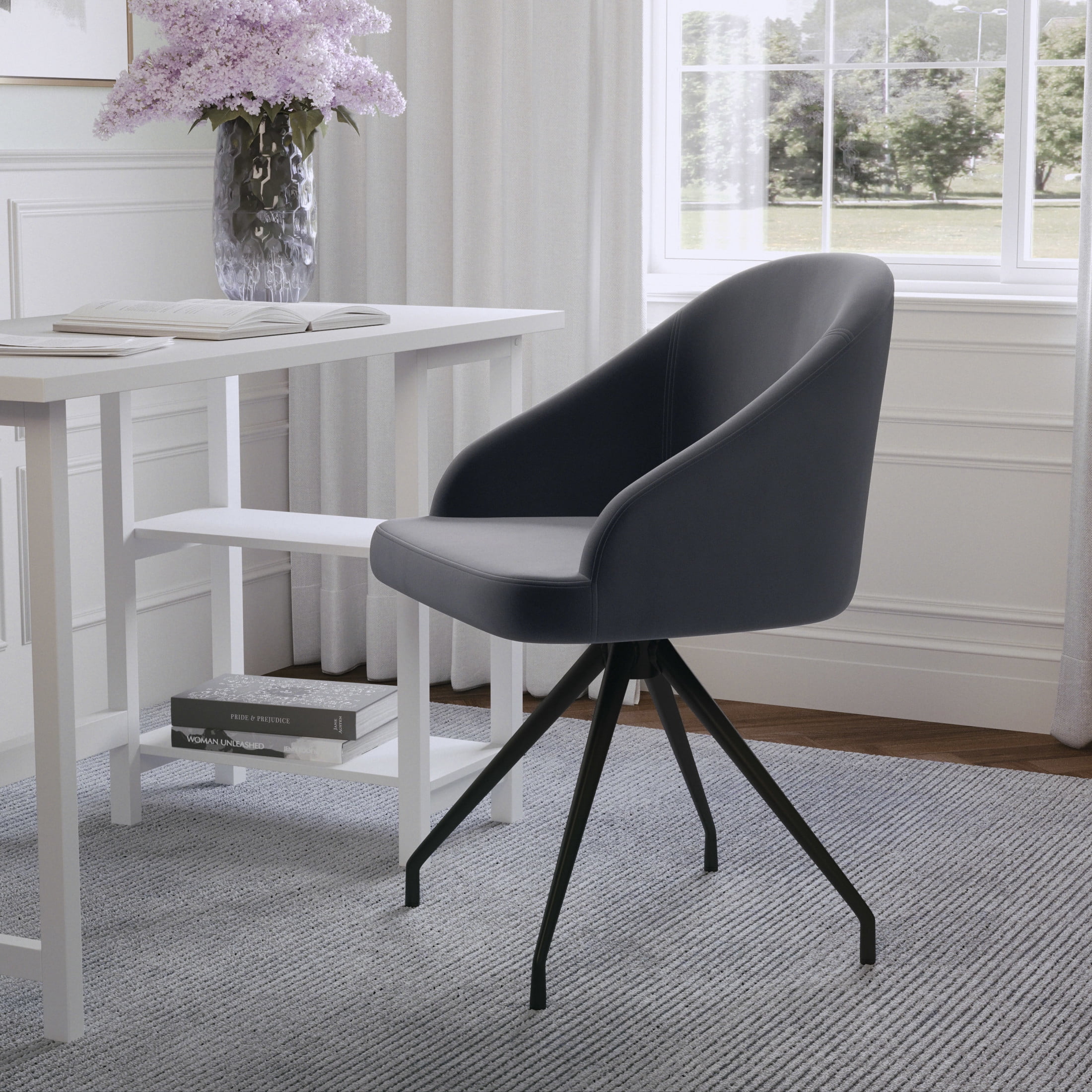 Martha Stewart Sora Upholstered Stationary Office Chair in Gray/Oil Rubbed Bronze