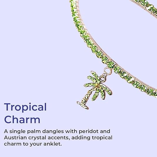 Crystal Palm Tree Anklet, Adjustable Stretch Ankle Bracelet, Summer Beach Foot Jewelry for Women