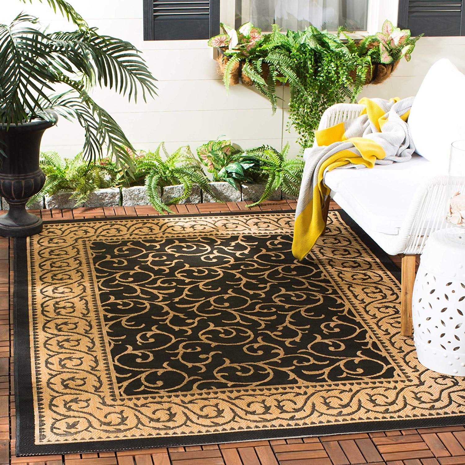 Safavieh Courtyard Collection CY6014-46 Black and Natural Indoor ...