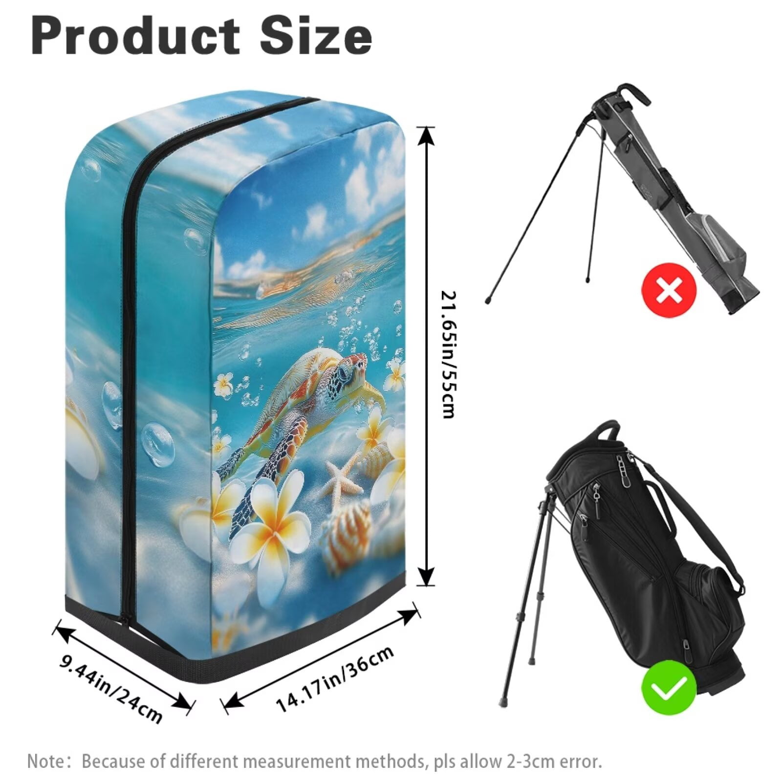 Chririnla Sea Turtle Starfish Golf Bag Rain Cover Dust & Sun Protection Umbrella for Clubs with Snap Button Universal Fit for Most Club Bags, Stand Bags, Cart Bags & Tour Bags