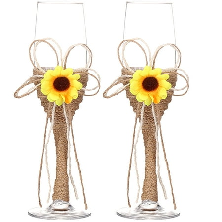 

HOMEMAXS 1 Pair Creative Sunflower Hemp Rope Goblets Wedding Wine Glasses Champagne Glasses for Party