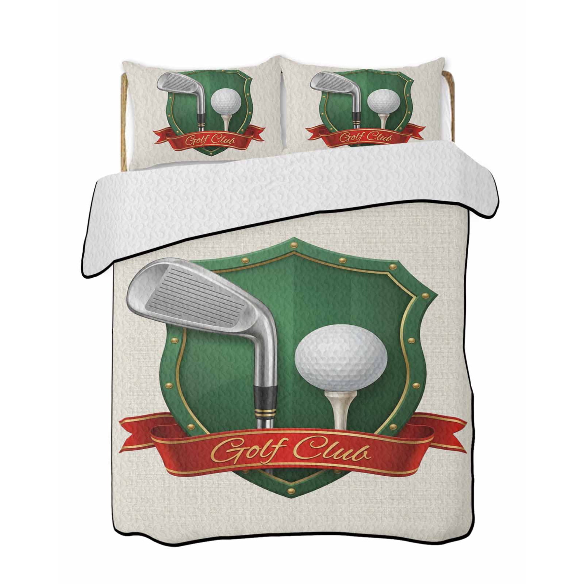 Quilt King Size Bedding Set Golf Reversible Summer Quilt 3 Pieces Modern Red Green Sports Artwork on Linen Lightweight Bedspreads Coverlets with 2 Pillow Shams for All Seasons