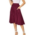 thumbnail image 2 of Drawstring High Waist Skirts for Women Baggy Solid High Low Hem Casual Loose Knee Length Skirts with Pockets Wine,XL, 2 of 6