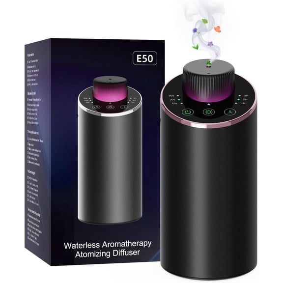 Waterless Essential Oil Diffuser Aromatherapy Scent Diffusers for Home Large Room, Bedroom, Car, Office, Desk, Battery Operated Mini Portable Air Freshener, 3 Countdown Timers & Mist Levels