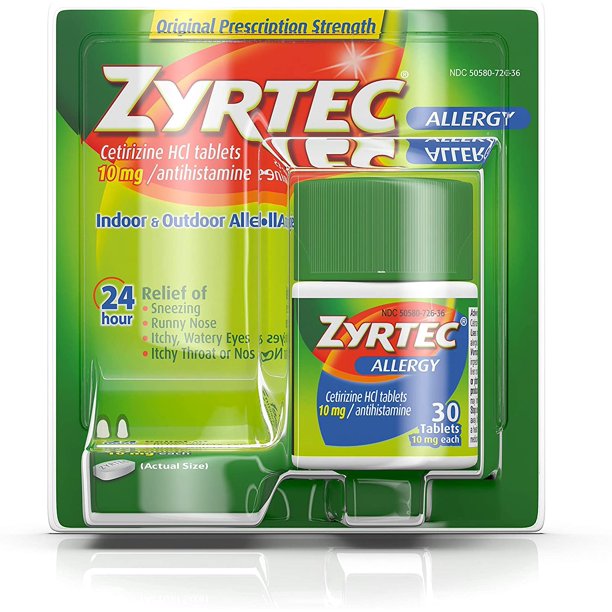 Zyrtec 24 Hour Allergy Relief Tablets, 10 mg Cetirizine HCl