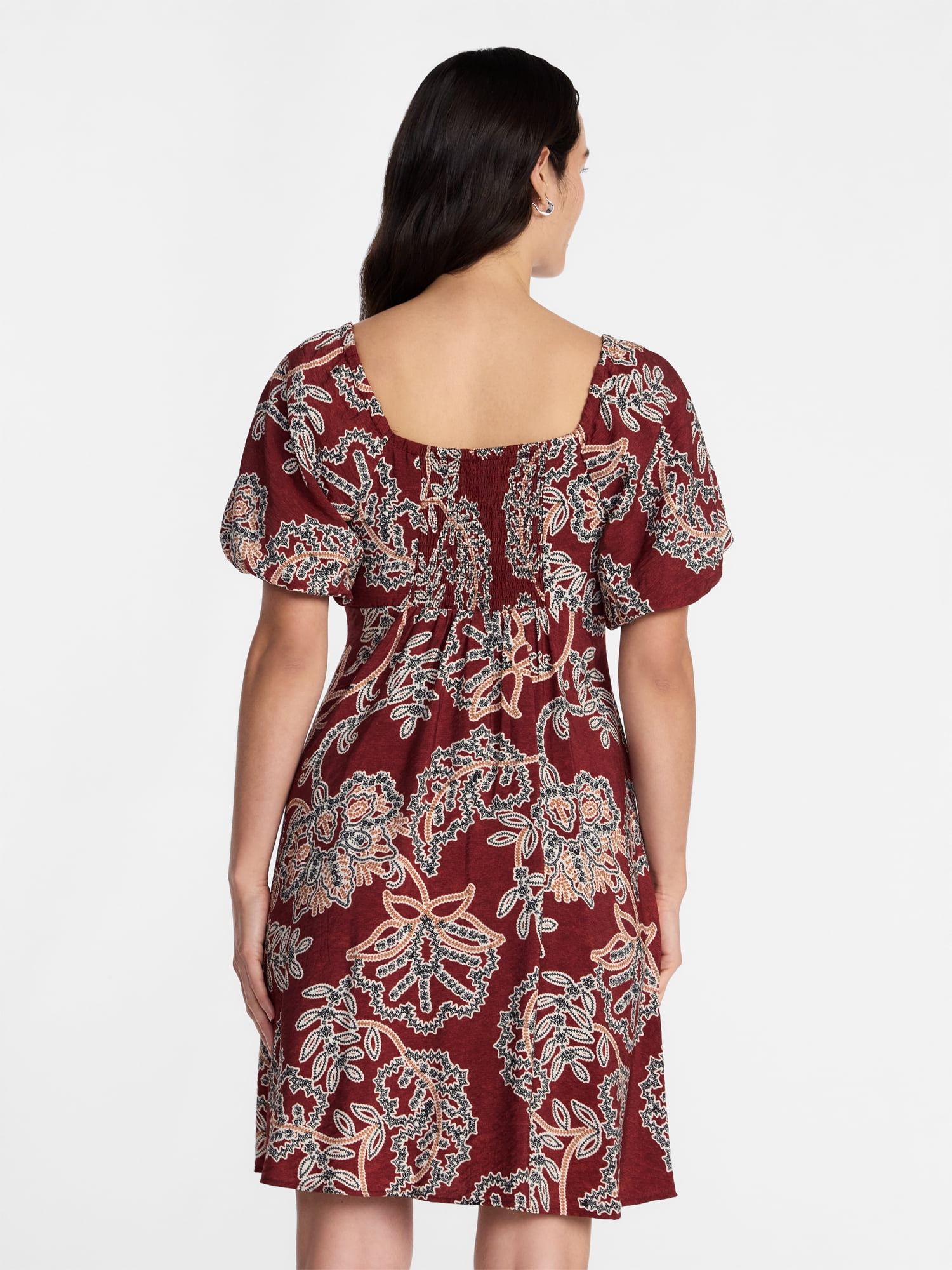 Time and Tru Women's Mini Dress with Puff Sleeves, Sizes XS-XXXL