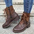 thumbnail image 2 of Bottes Mi-Mollet pour Femmes en Cuir Rétro avec Boucle et Lacets, Chaussures Décontractées pour l'Automne et l'Hiver, 2 of 9