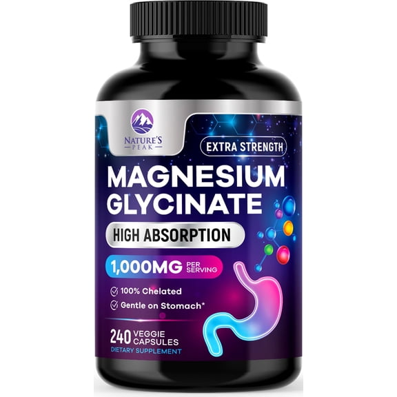Magnesium Glycinate 1000mg Per Serving - Pure & Chelated for Max Absorption - Supports Sleep, Muscle, Nerve & Heart Health - Magnesium Supplement for Whole Body Support, Bottled in USA - 240 Capsules