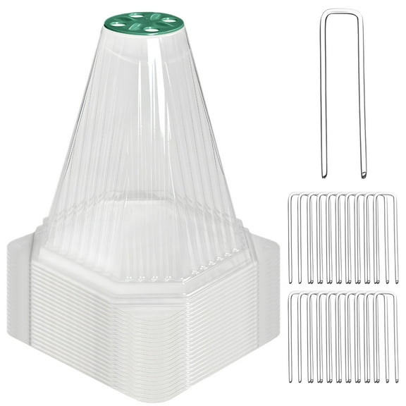 20 PCS Garden Cloches for Plants,Garden Plant Covers with Rotatable Vent,Clear Plastic Plant Protectors with 40PCS Ground Stakes for Protecting Seedlings, Young Plants